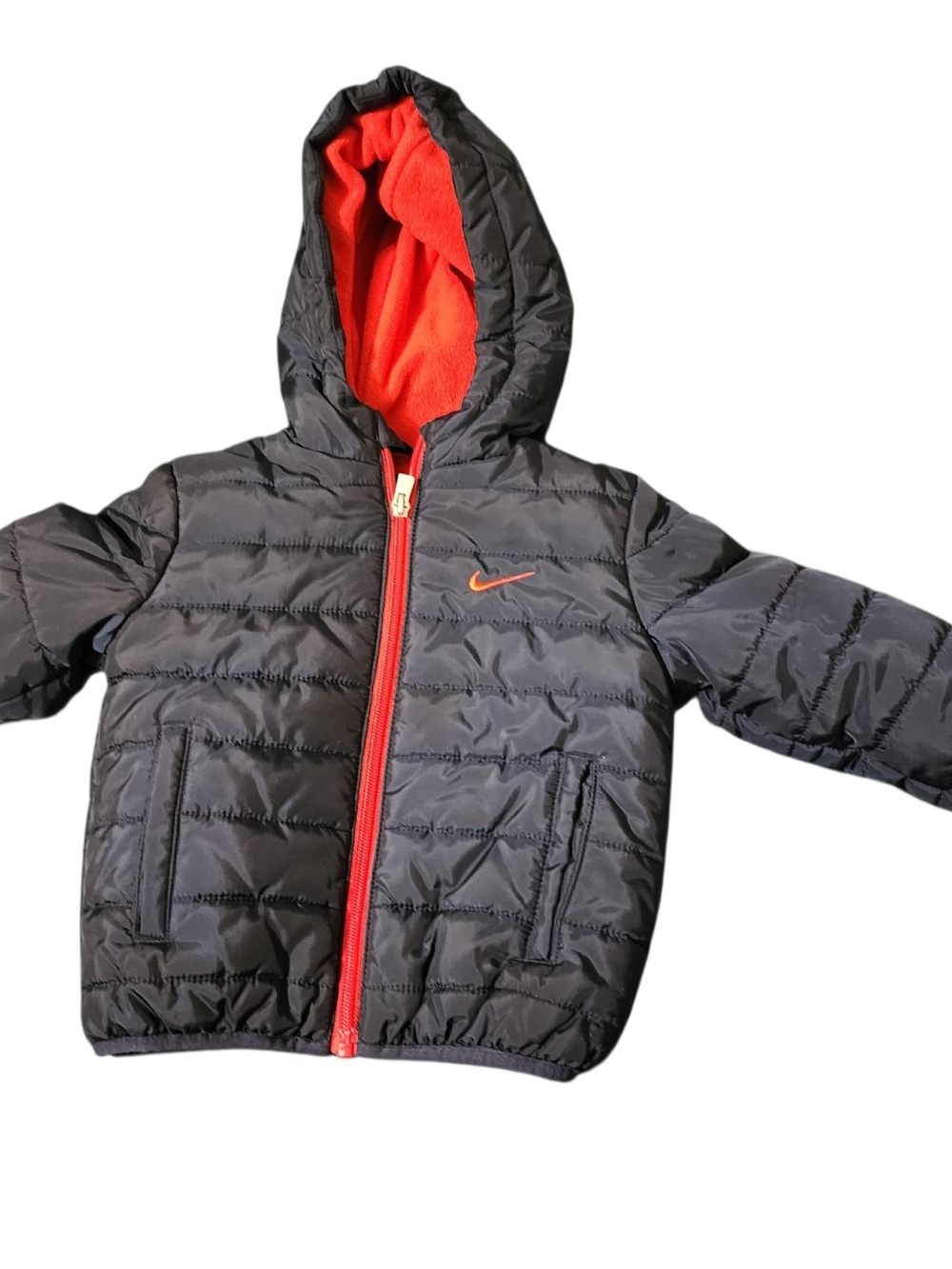 Nike Kids Black Puffer Jacket with Red Accents